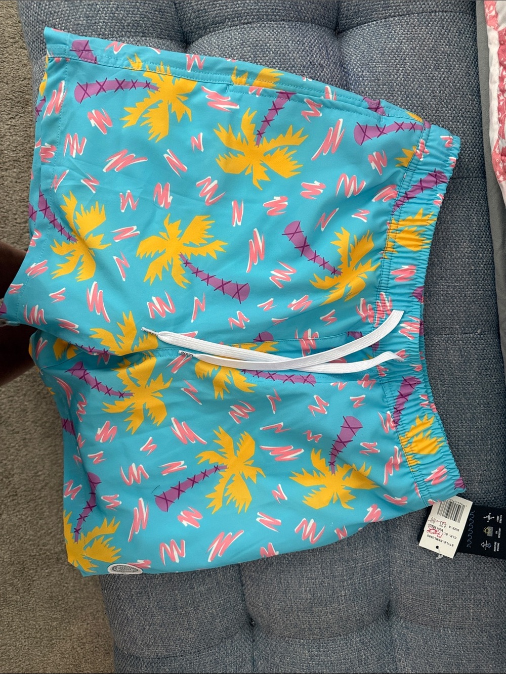 Brooklyn Cloth Teal Swim Shorts with Yellow Palm Print
